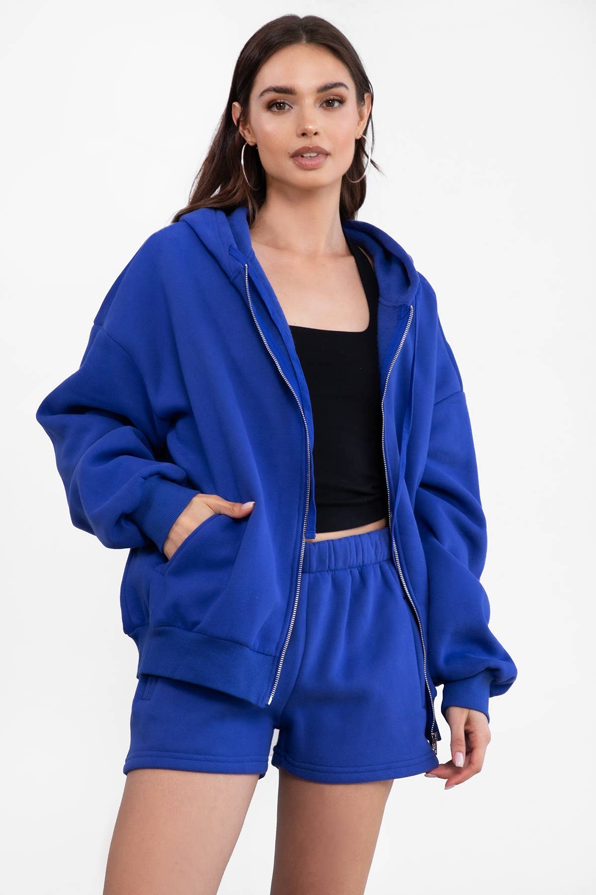 Plush Fleece Loose Fit Zip Up Hoodie With Pockets
