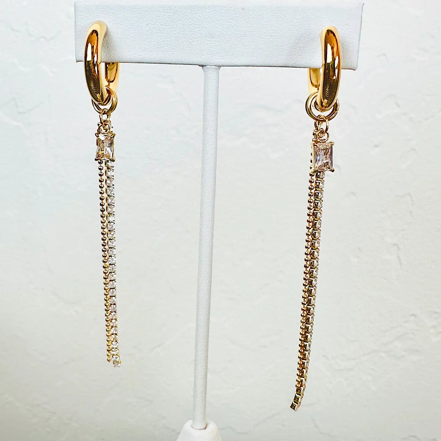Huggie Hoop Fringe Earring with Clear Cubic Zirconia Charm