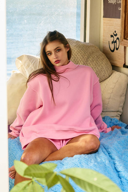Solid Reversible Mock Neck Sweatshirt Top