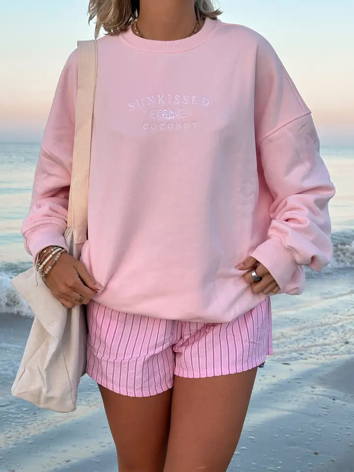 Light Pink Sunkissed Coconut Embroidered Crewneck