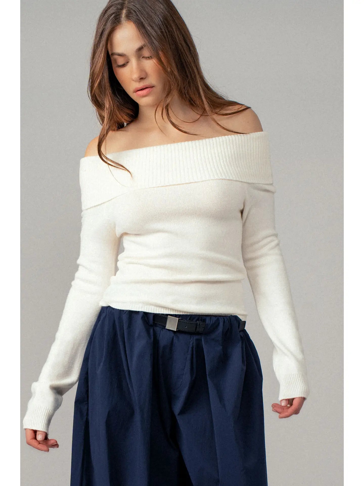 Ribbed Off-Shoulder Long Sleeve Sweater