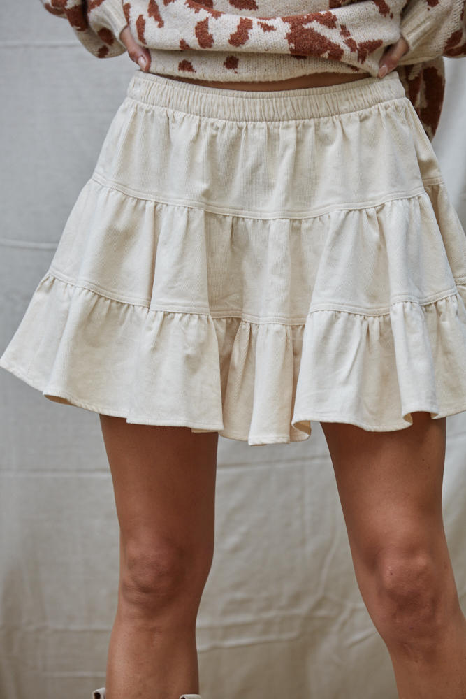Beige Tiered Mini Skirt