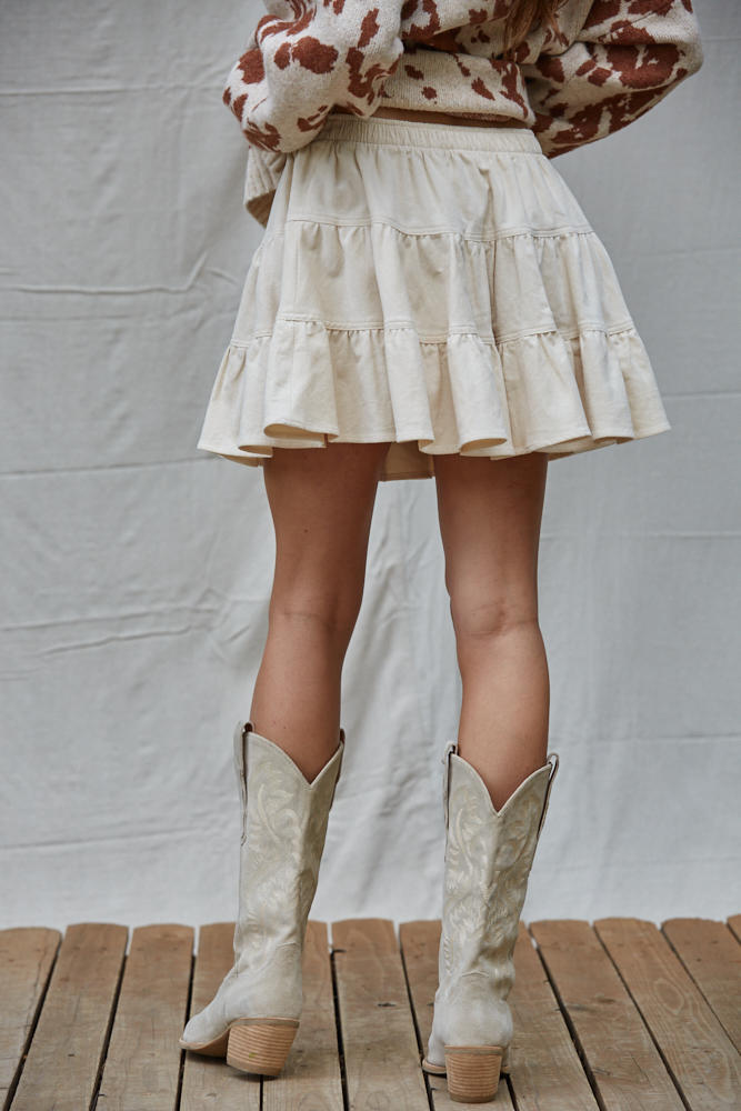 Beige Tiered Mini Skirt