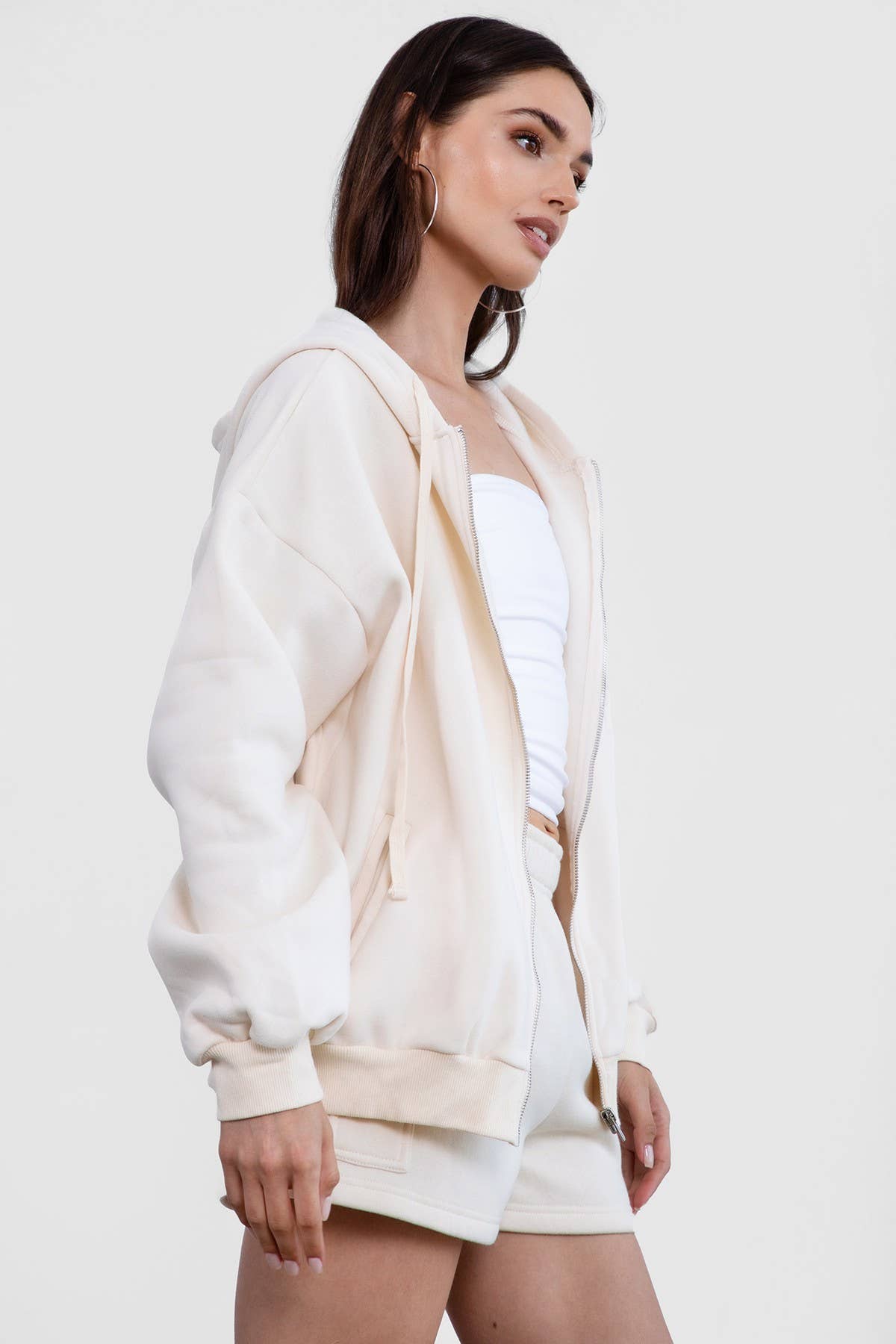 Plush Fleece Loose Fit Zip Up Hoodie With Pockets