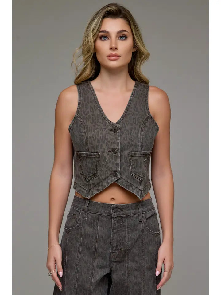 Cheetah Print Denim Vest