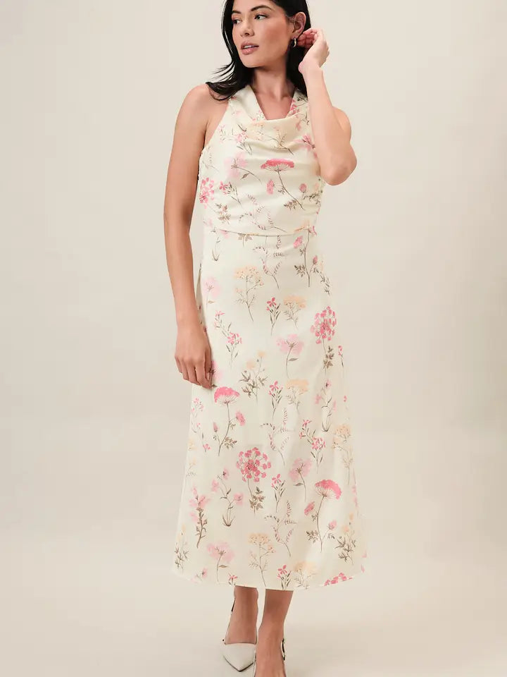 Cowl Neck Floral Dress