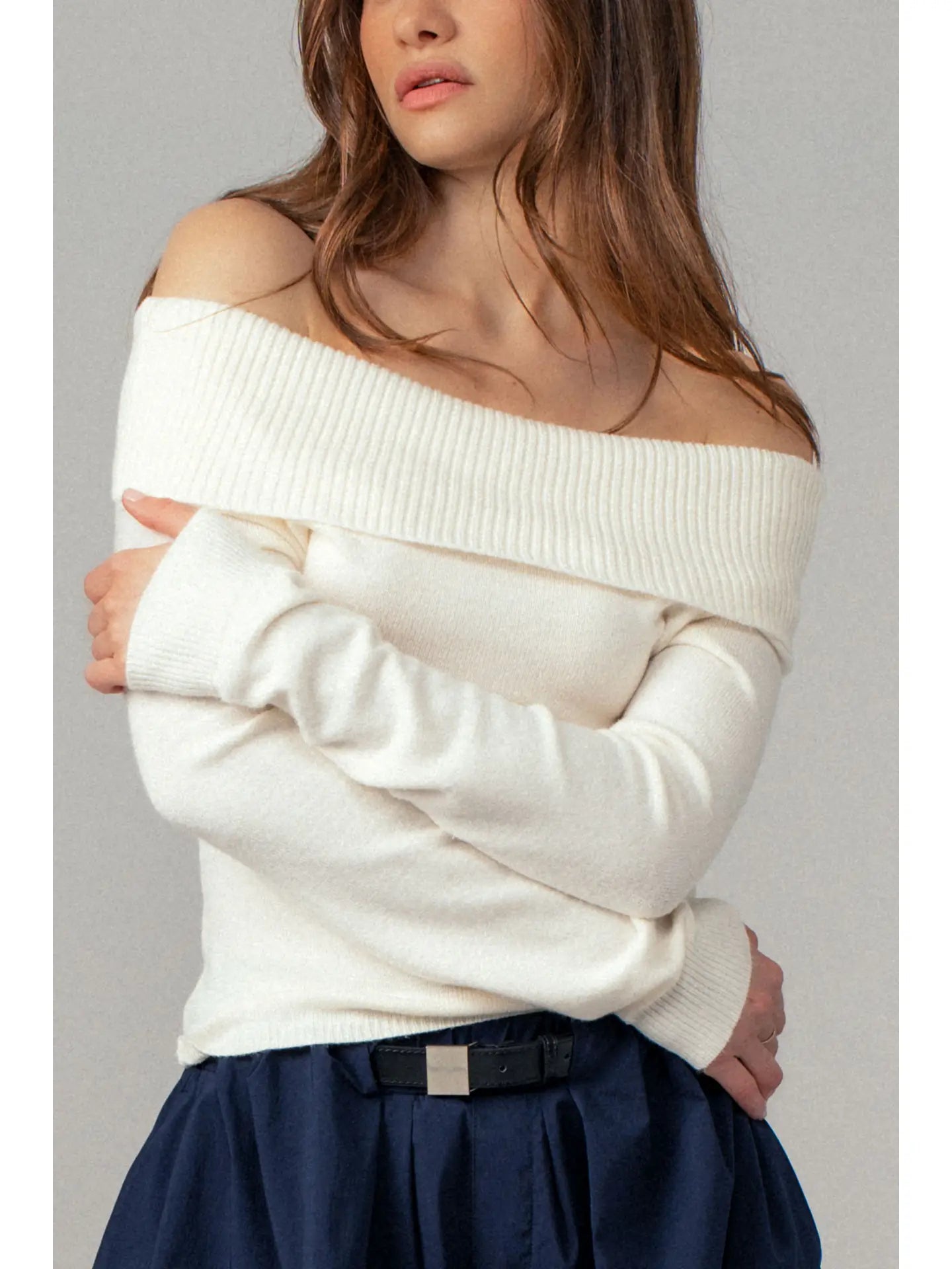 Ribbed Off-Shoulder Long Sleeve Sweater