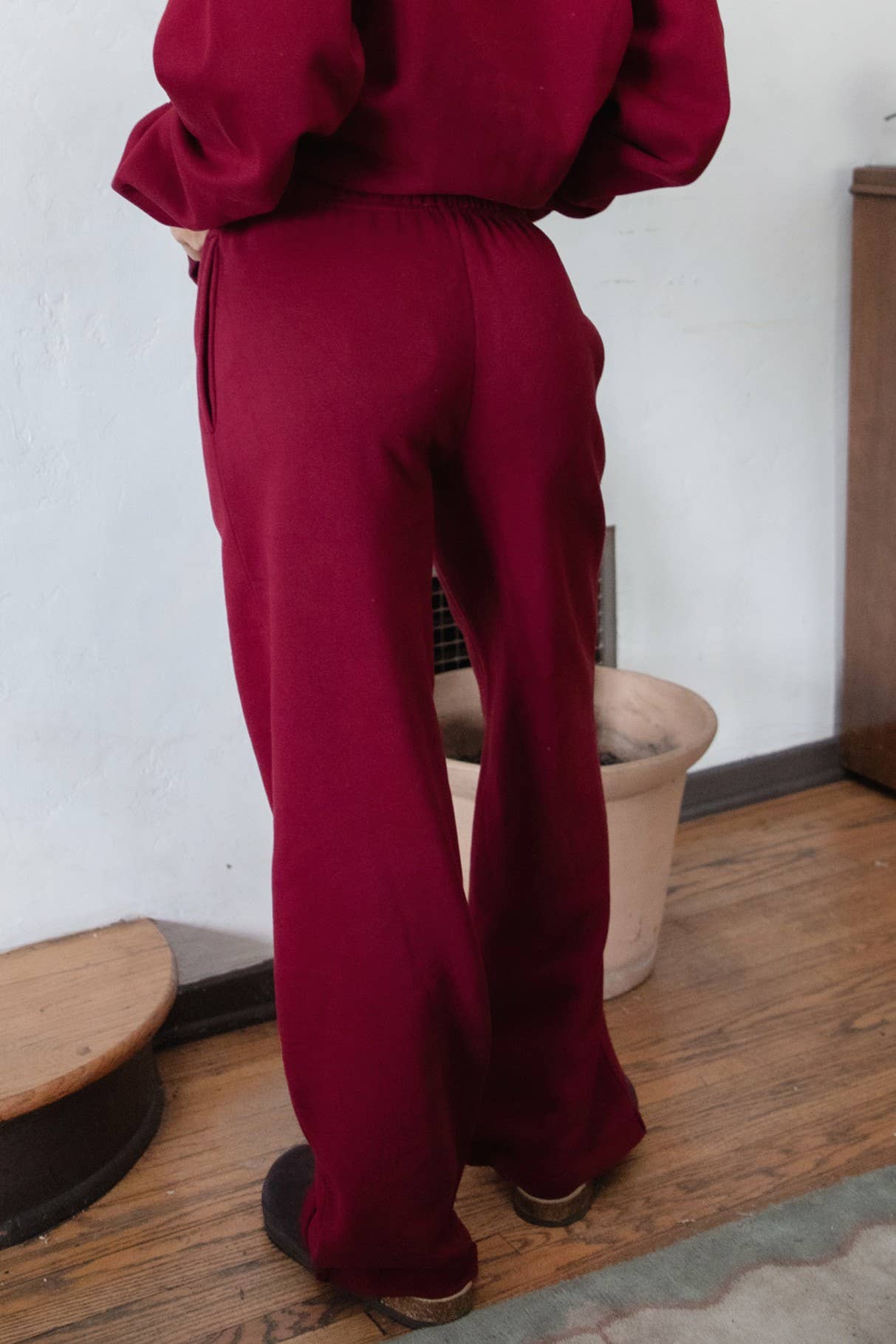 Fleece Wide Leg Sweatpants Stretch Waist & Pocket
