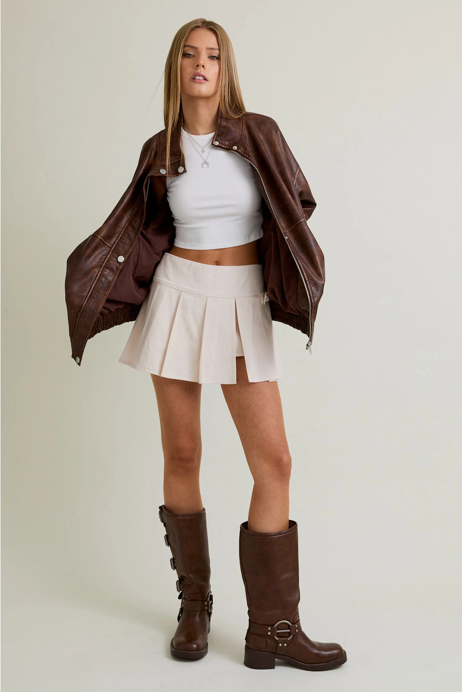 Faux Leather Oversize Bomber Jacket