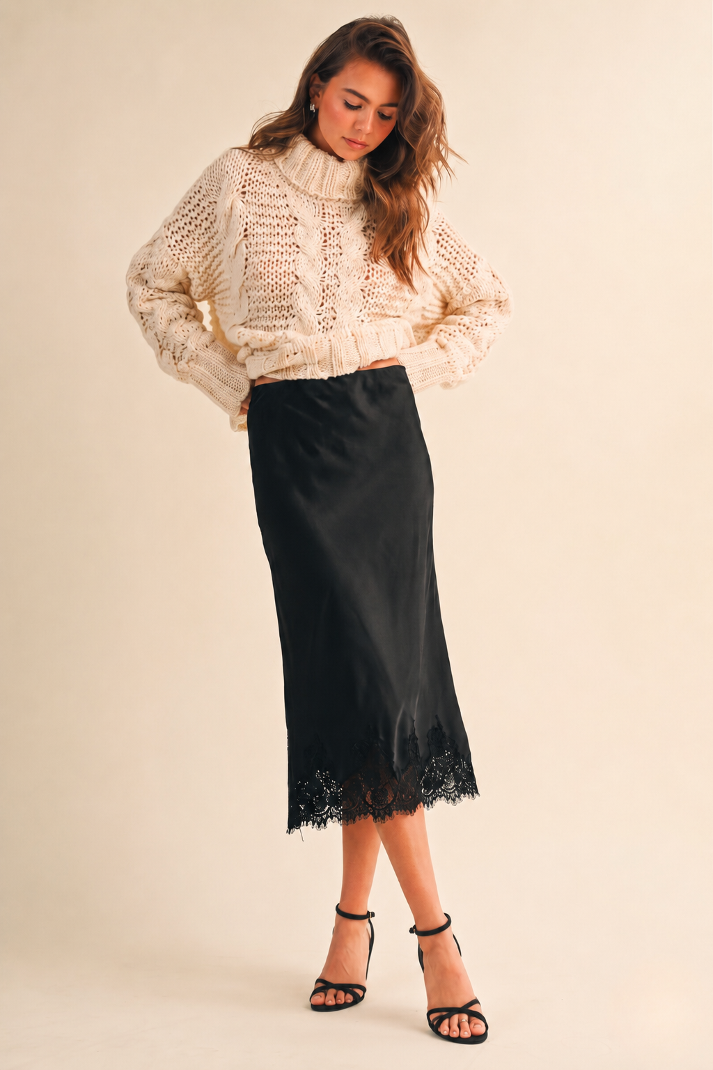 Satin Skirt with Lace Detail