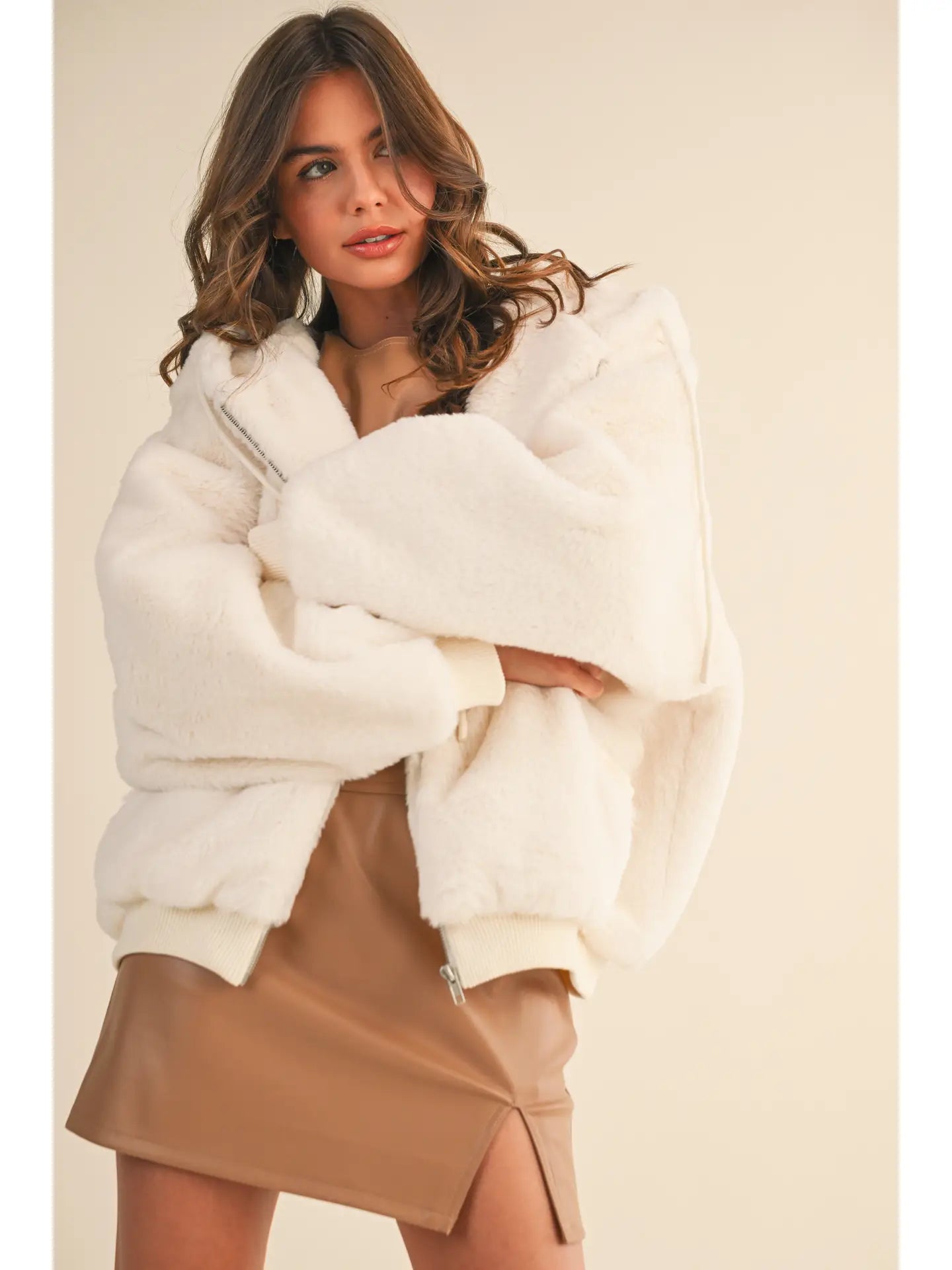 Oversized Faux Fur Hooded Jacket with Pockets