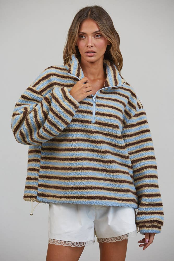 The Miley Sherpa Striped Half Zip Pullover