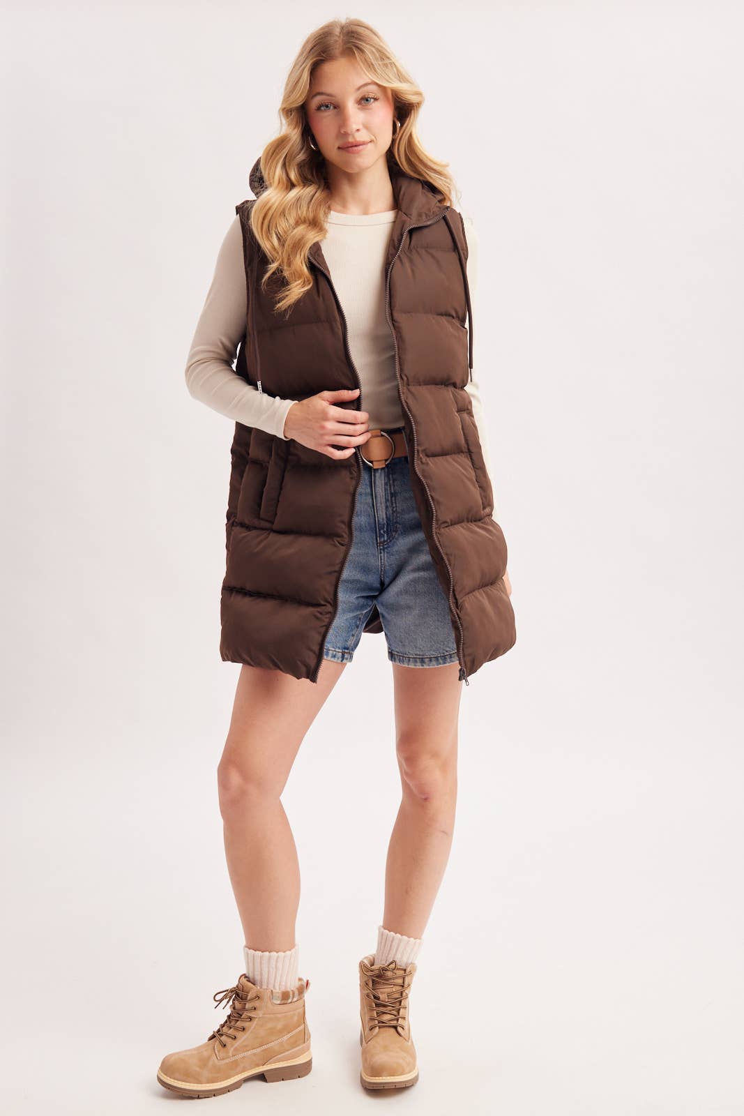 Hooded Long Puffer Vest