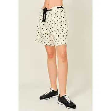Cotton Dot Barrel Shorts with Waist Belt
