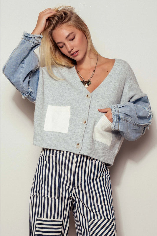 Denim Sleeve Knit Cardigan
