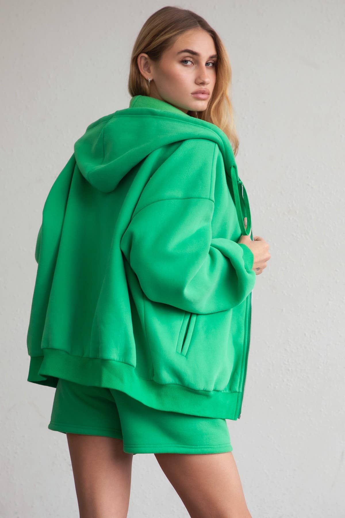 Plush Fleece Loose Fit Zip Up Hoodie With Pockets