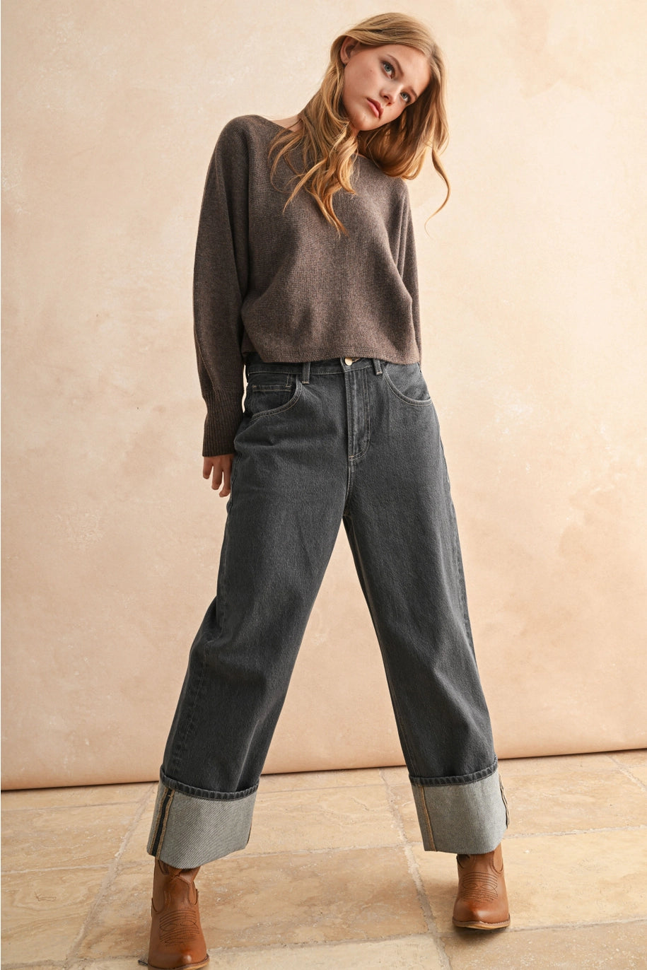 Gray Wash Cuffed Jeans