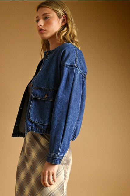 Round Neck Denim Jacket
