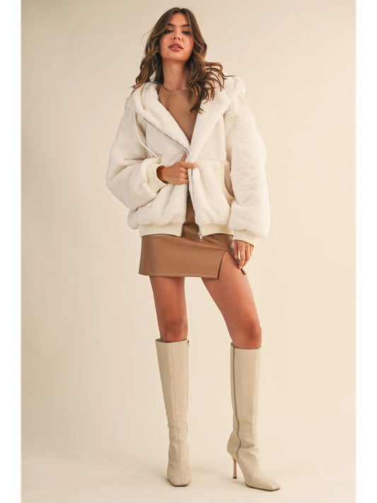 Oversized Faux Fur Hooded Jacket with Pockets