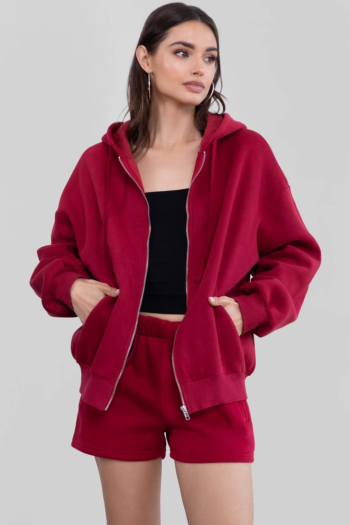 Plush Fleece Loose Fit Zip Up Hoodie With Pockets