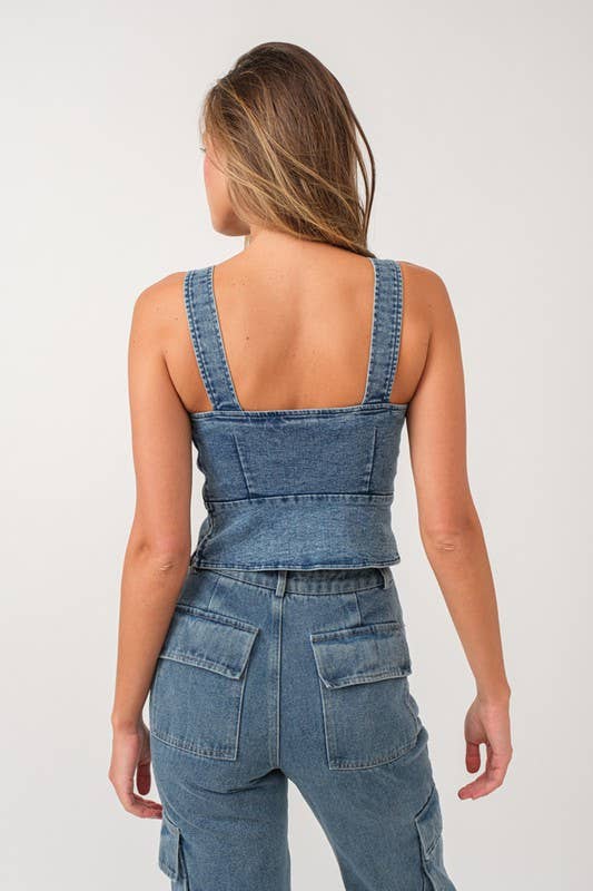 The Eloise Front Lace-up Denim Corset