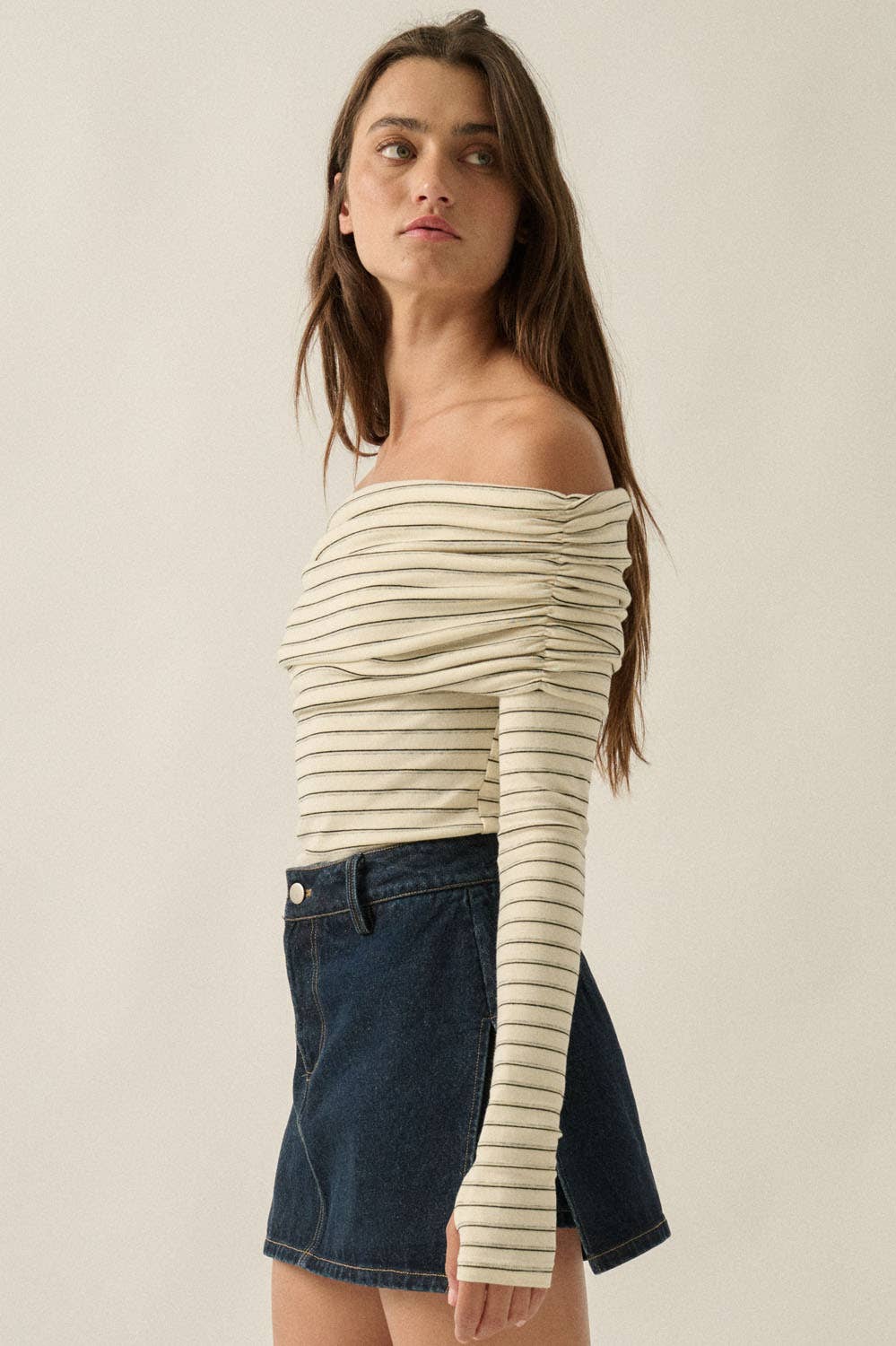 Striped Knit Foldover Off-Shoulder Bodysuit