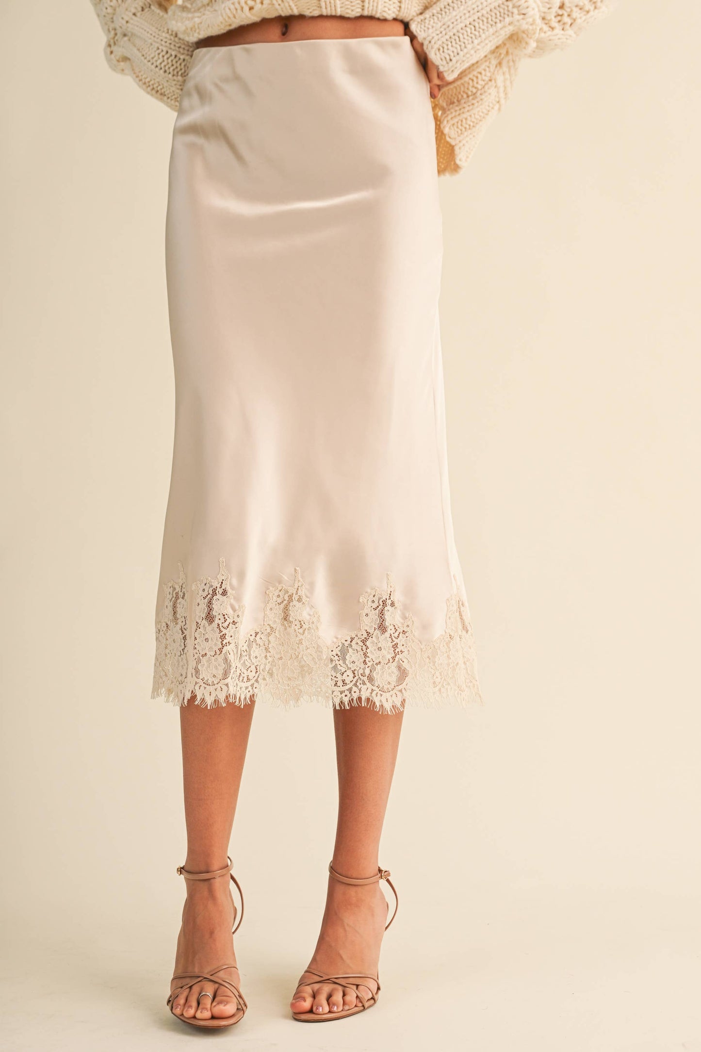 Satin Skirt with Lace Detail