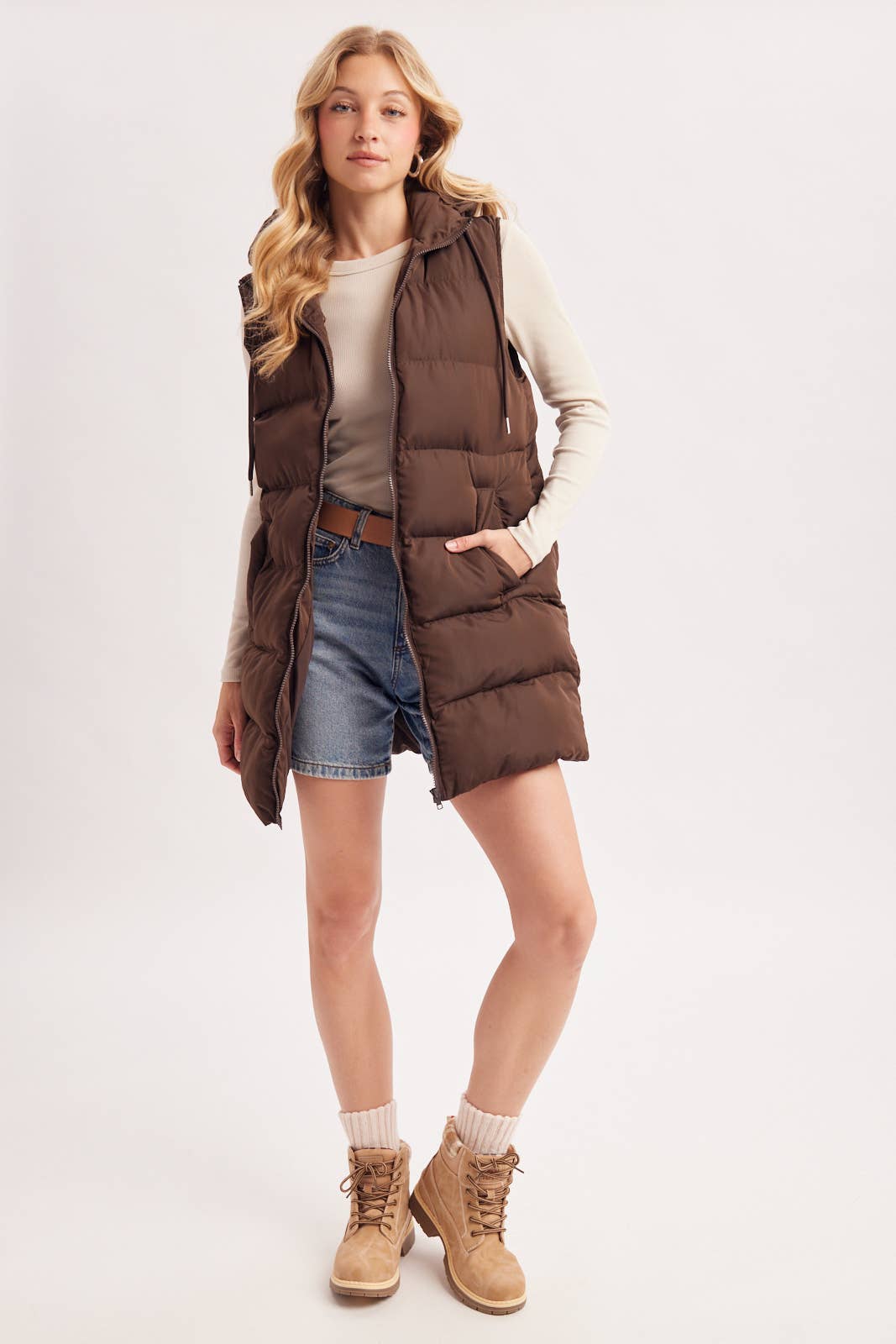Hooded Long Puffer Vest