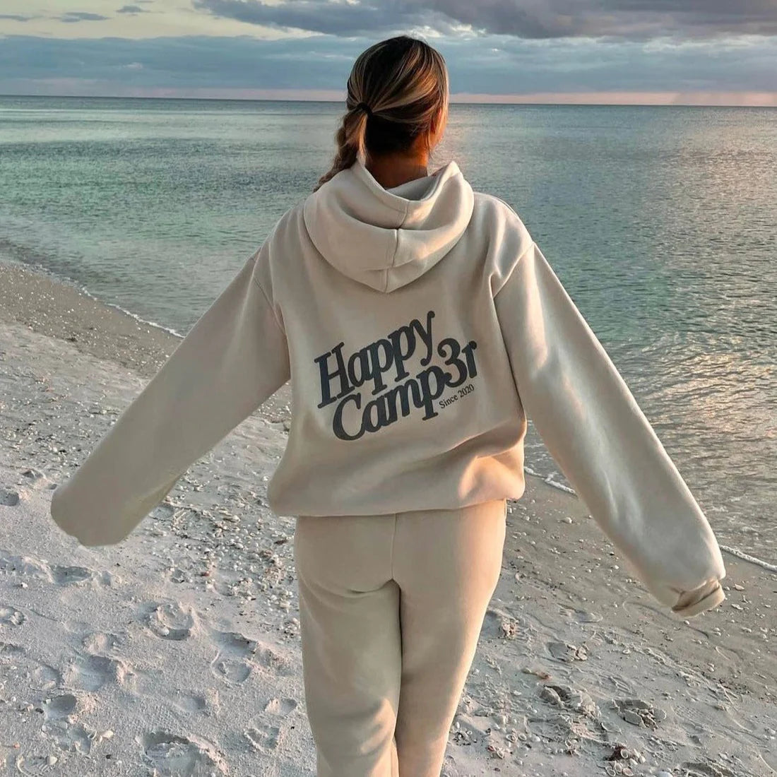 Happy Camp3r Puff Series Beige Sweatshirt