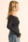 Striped Knit Foldover Off-Shoulder Bodysuit