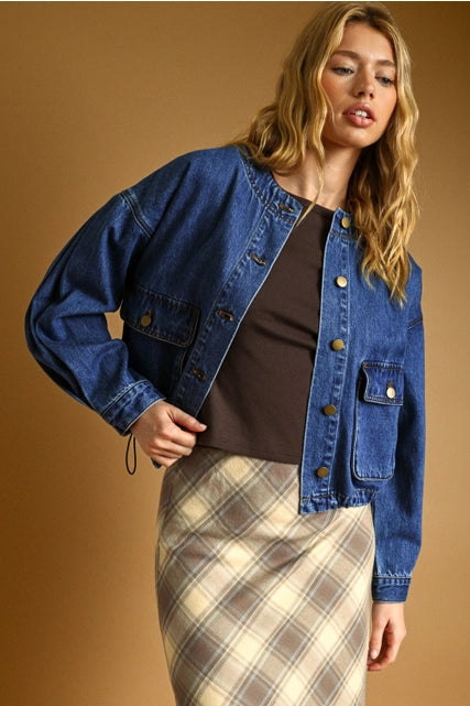 Round Neck Denim Jacket