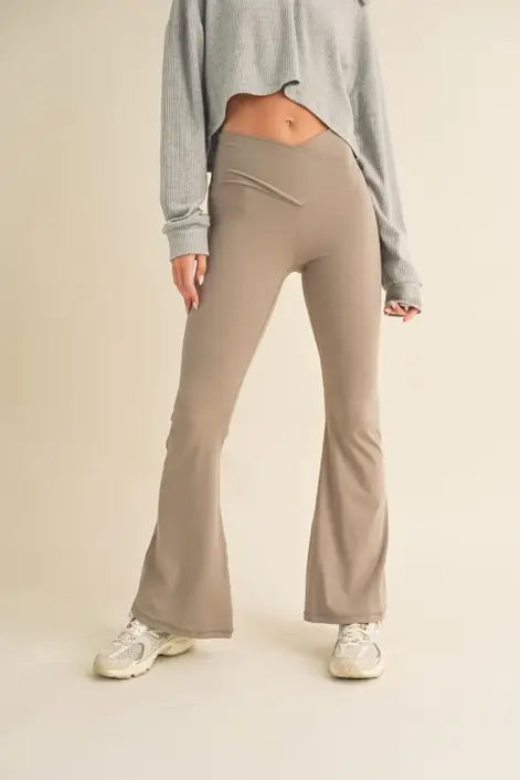 The Delaney Taupe High Waist Crossover Flare Legging