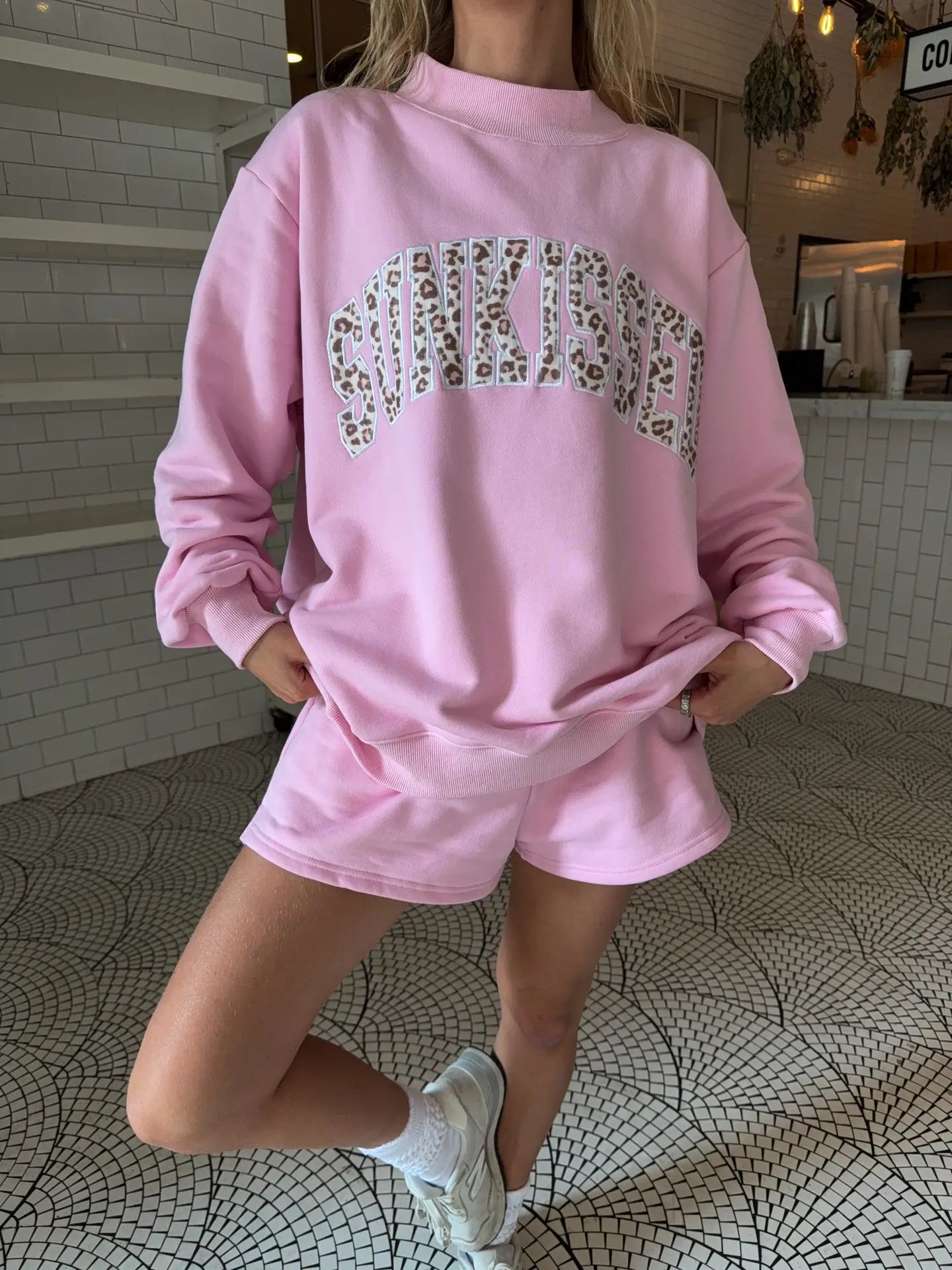 Pink/Cheetah Sunkissed Embroidered Mockneck