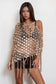 Sequin Open Crochet Fringe Knit Poncho