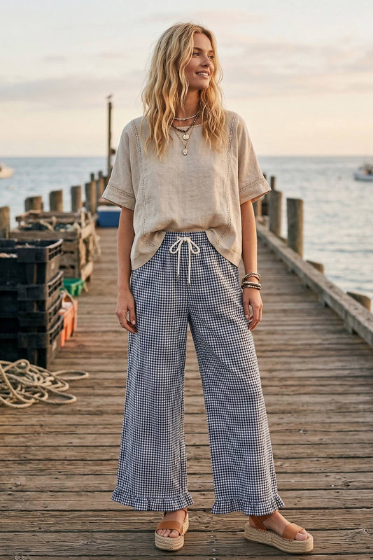 Checkered Gingham Fully Lined Pants
