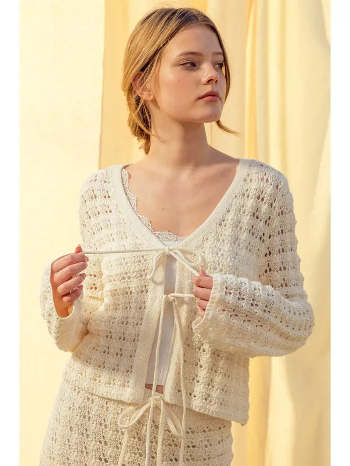 CROCHET KNIT LONG SLEEVE CARDIGAN