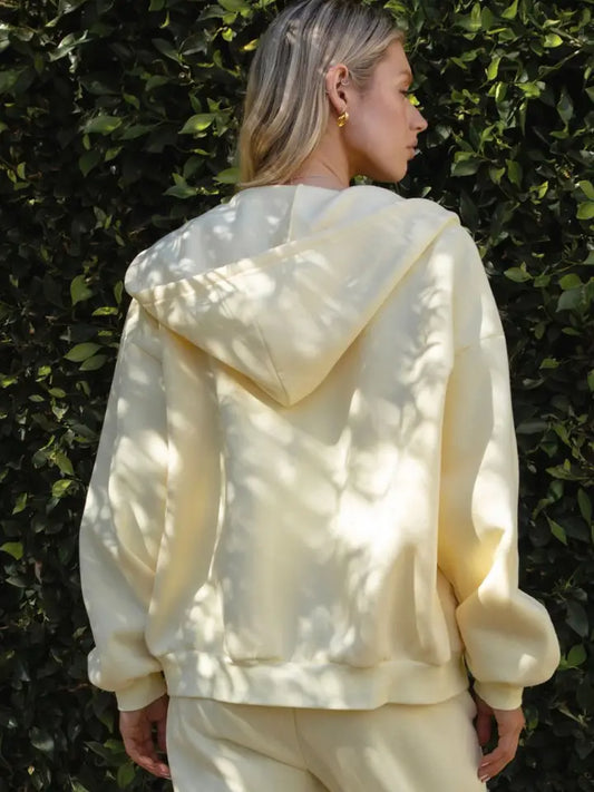 Butter Yellow Oversized Loose Fit Zip Up Hoodie