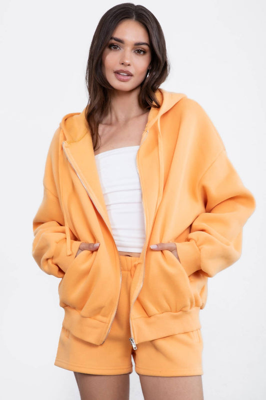 Plush Fleece Loose Fit Zip Up Hoodie With Pockets