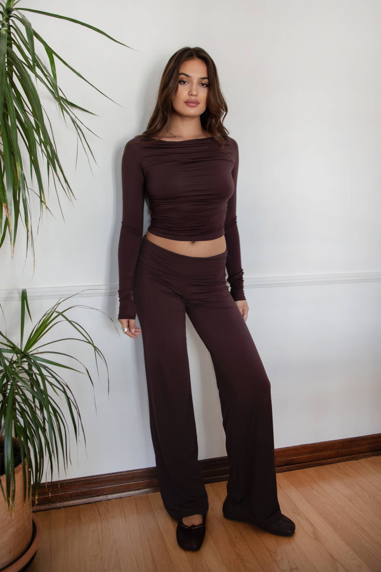 Boat Neckline Basic Casual Lounge Long Sleeve Top