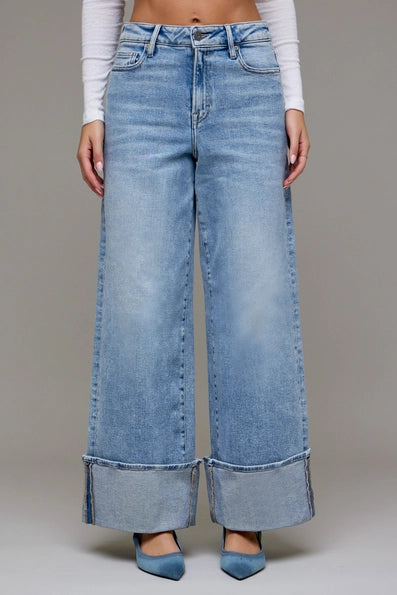 Nori Medium Light High Rise Cuffed Super Wide Leg