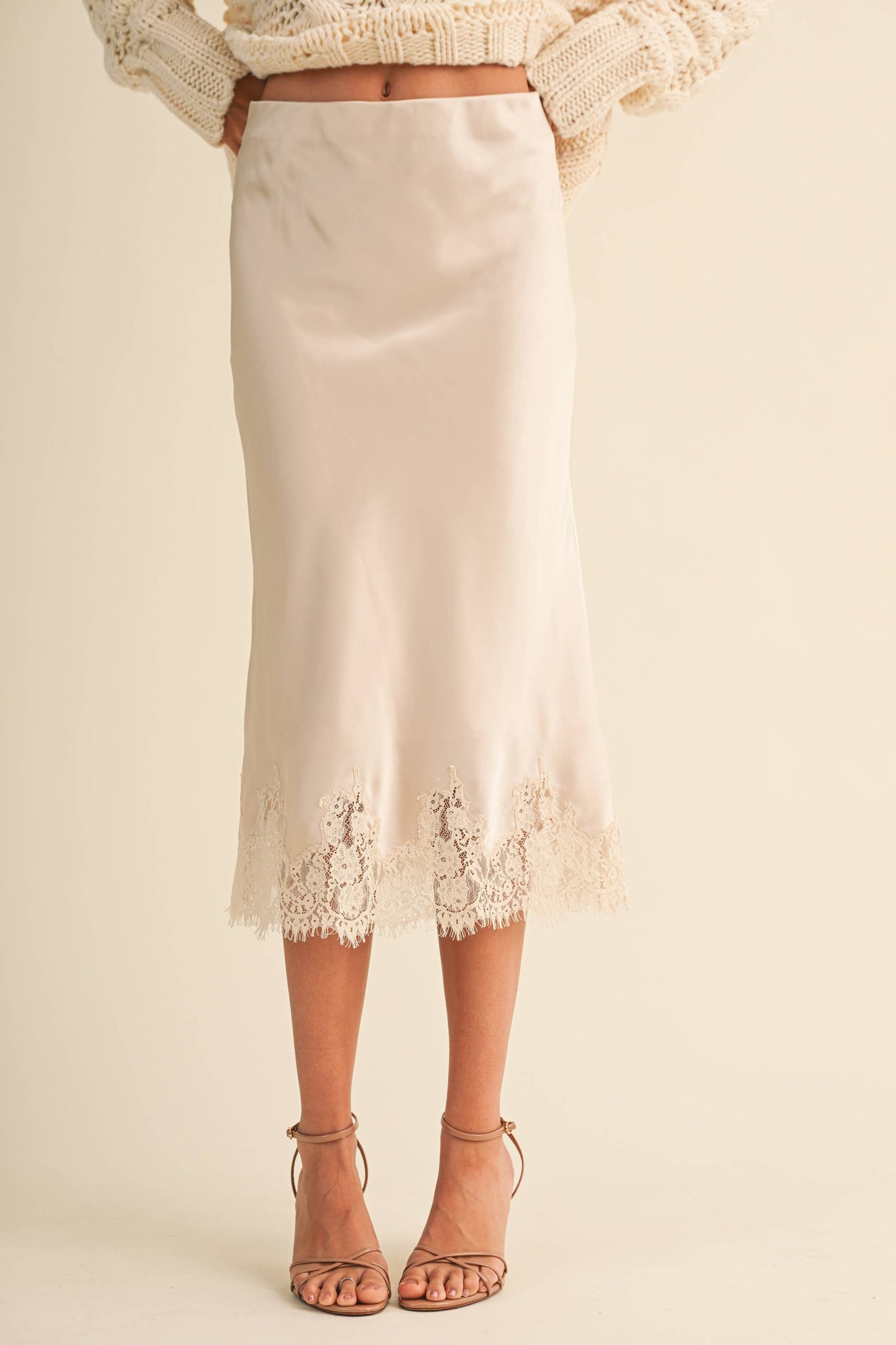 Satin Skirt with Lace Detail