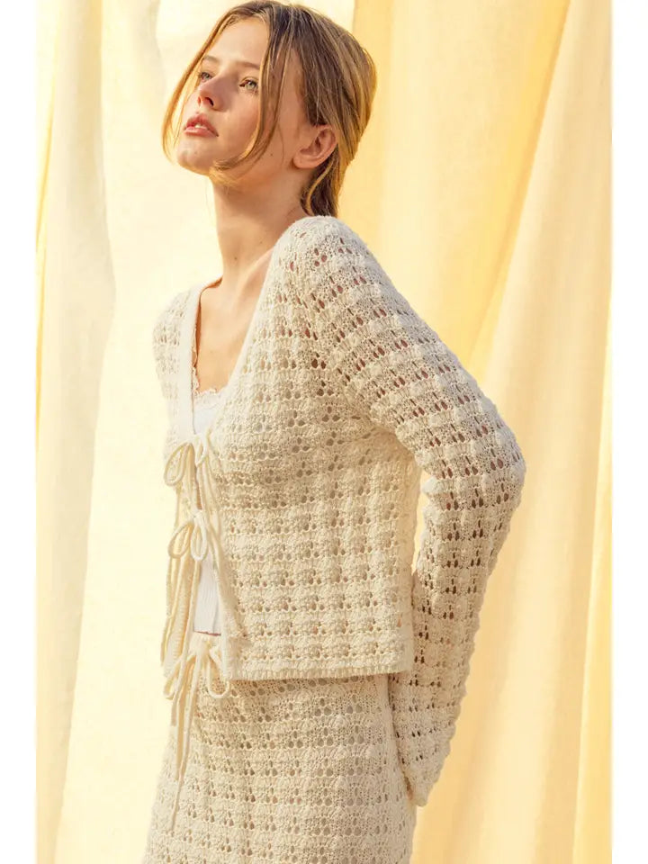 CROCHET KNIT LONG SLEEVE CARDIGAN