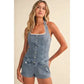 Denim Romper with Lace Detail