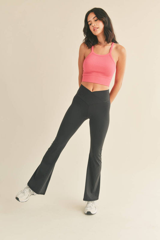 The Delaney Black High Waist Crossover Flare Legging