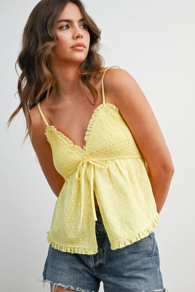 Eyelet Smocked Tie-Front Cami