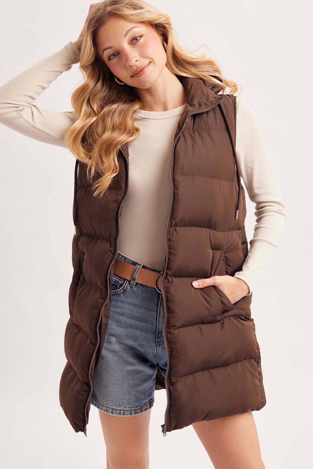 Hooded Long Puffer Vest