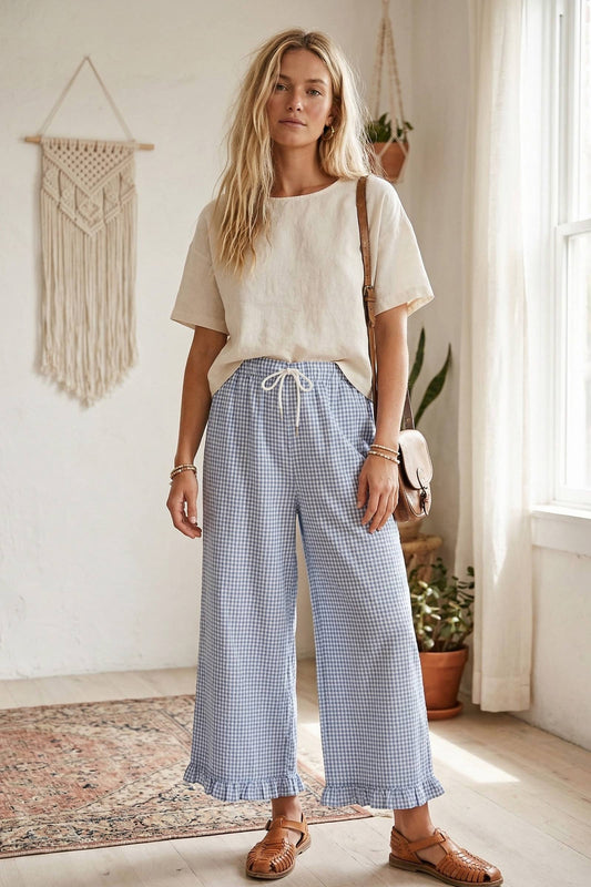 Checkered Gingham Fully Lined Pants