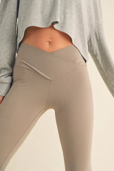 The Delaney Taupe High Waist Crossover Flare Legging