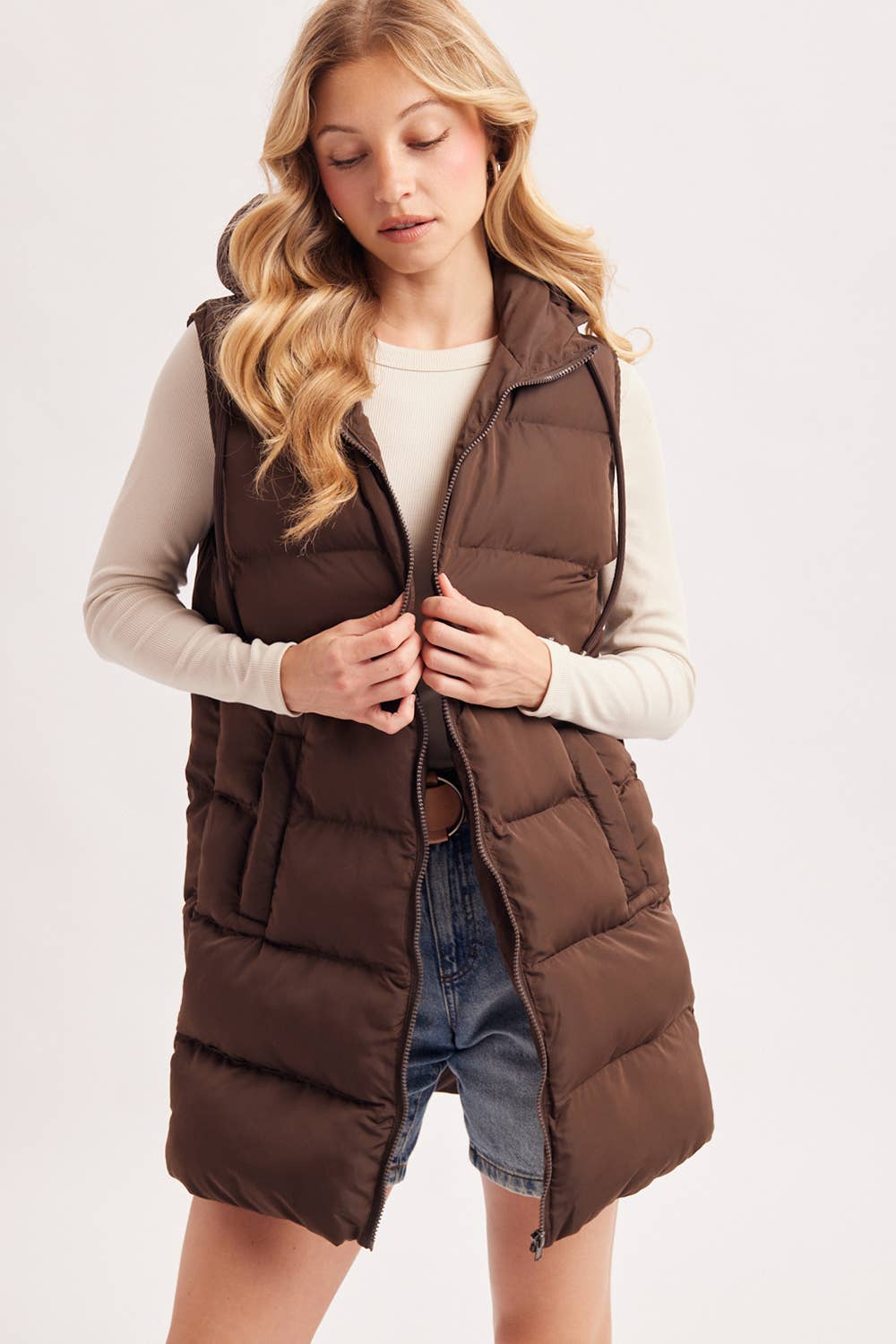 Hooded Long Puffer Vest