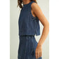 PINSTRIPED DENIM SLEEVELESS TOP